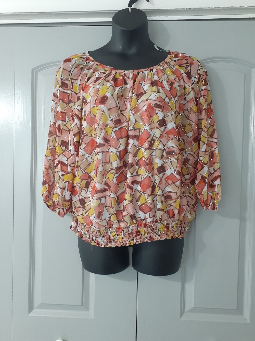 C.D. Daniels Smocked-Hem Multicolored Blouse